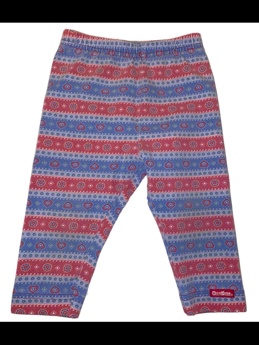 Vintage Oshkosh 90s Baby Girl Leggings Pink Blue Stripe Size 12 Months USA Tag